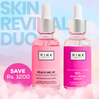 Deeply hydrating snail mucin serum paired with peach niacinamide serum bundle for skin barrier repair, fading hyperpigmentation, smoothing texture, minimizing enlarged pores, and achieving radiant Korean glass skin.