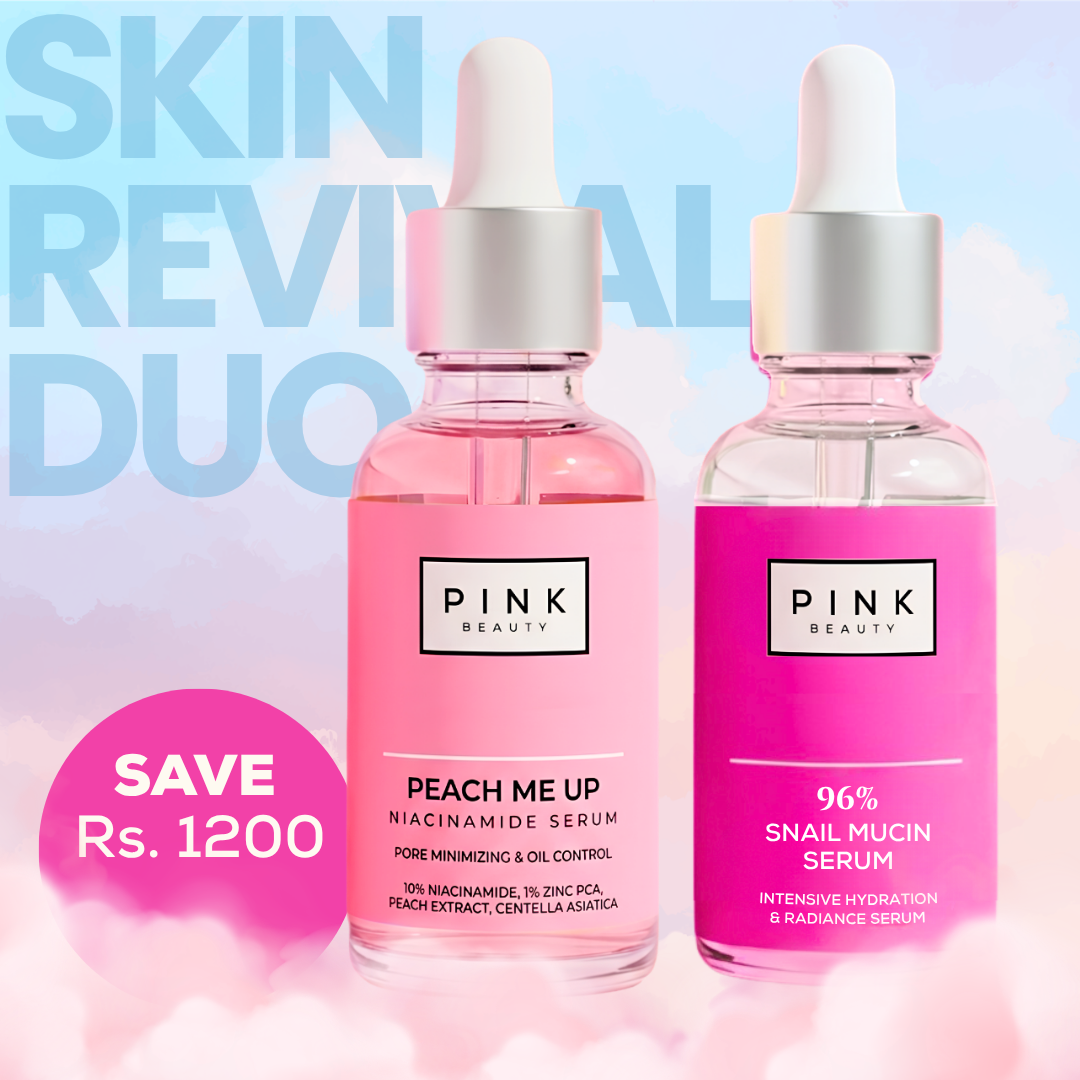 Deeply hydrating snail mucin serum paired with peach niacinamide serum bundle for skin barrier repair, fading hyperpigmentation, smoothing texture, minimizing enlarged pores, and achieving radiant Korean glass skin.